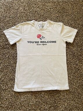 Chaser Graphic Tee Medium White Rose You’re Welcome Come Again Thank You Back